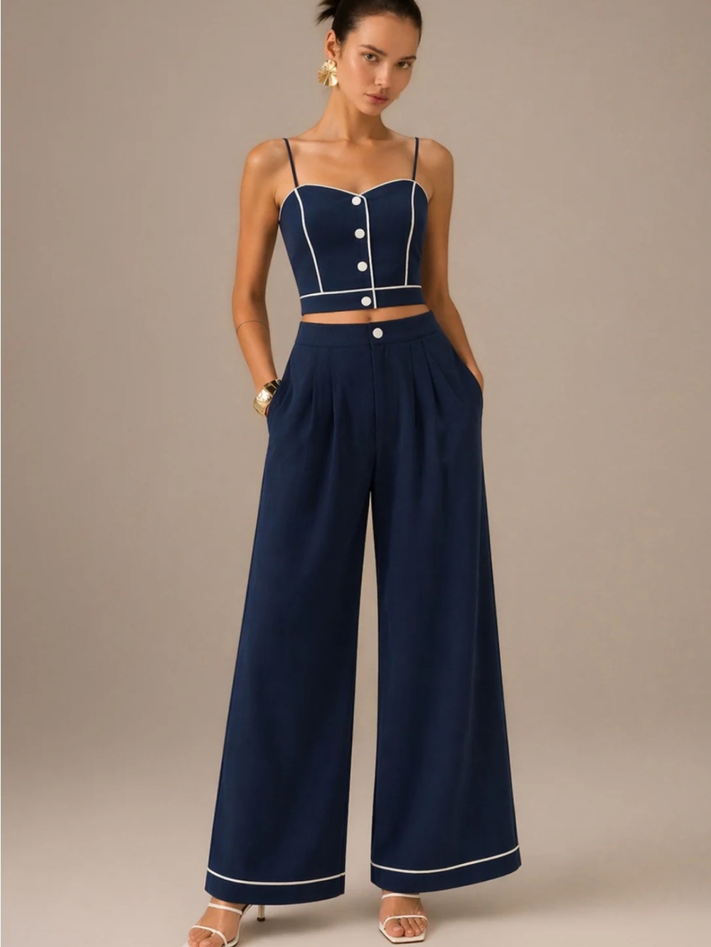 Commense Cotton Linen Cami Top & Wide Leg Pants Set Size Large NWT - Picture 1 of 9
